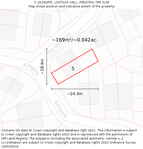 5, KILNGATE, LOSTOCK HALL, PRESTON, PR5 5UW: Plot and title map