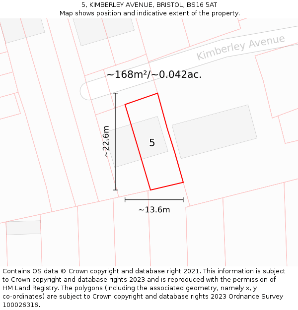 5, KIMBERLEY AVENUE, BRISTOL, BS16 5AT: Plot and title map