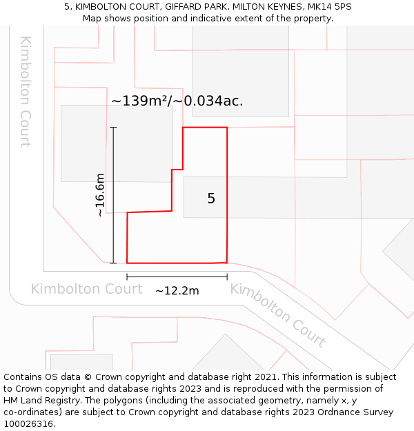 5, KIMBOLTON COURT, GIFFARD PARK, MILTON KEYNES, MK14 5PS: Plot and title map