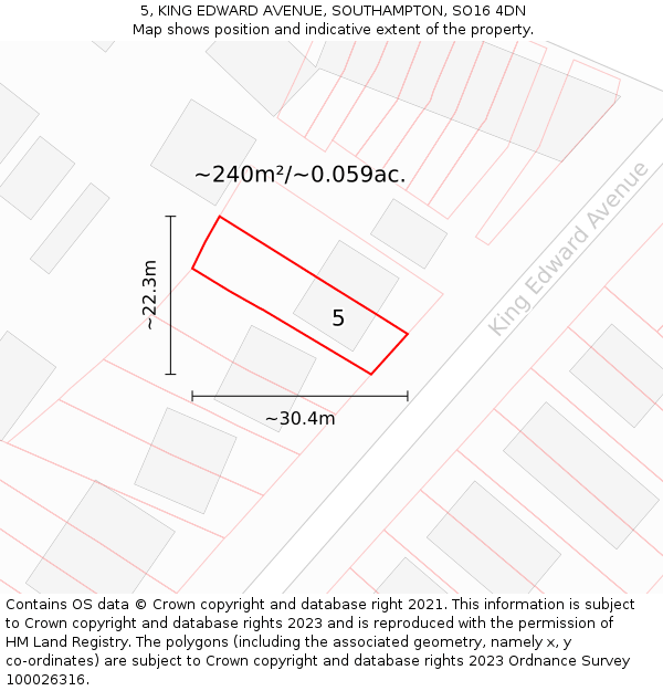 5, KING EDWARD AVENUE, SOUTHAMPTON, SO16 4DN: Plot and title map