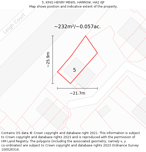 5, KING HENRY MEWS, HARROW, HA2 0JF: Plot and title map