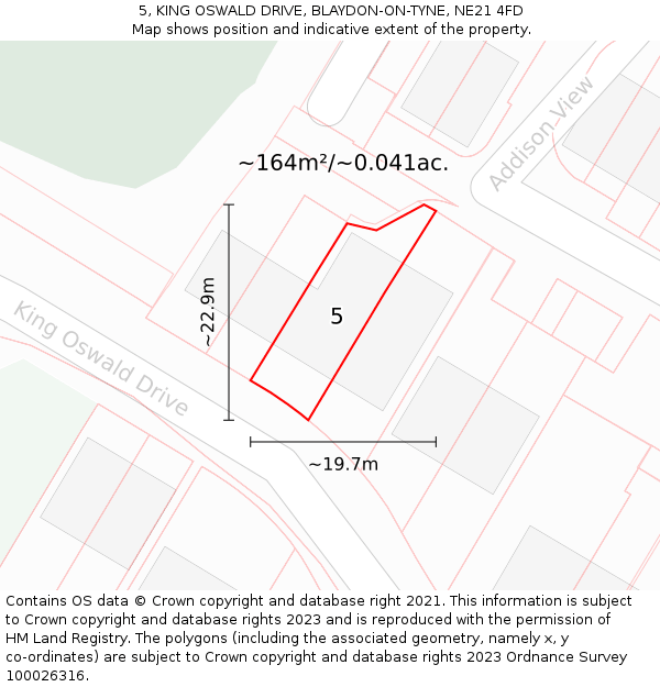 5, KING OSWALD DRIVE, BLAYDON-ON-TYNE, NE21 4FD: Plot and title map