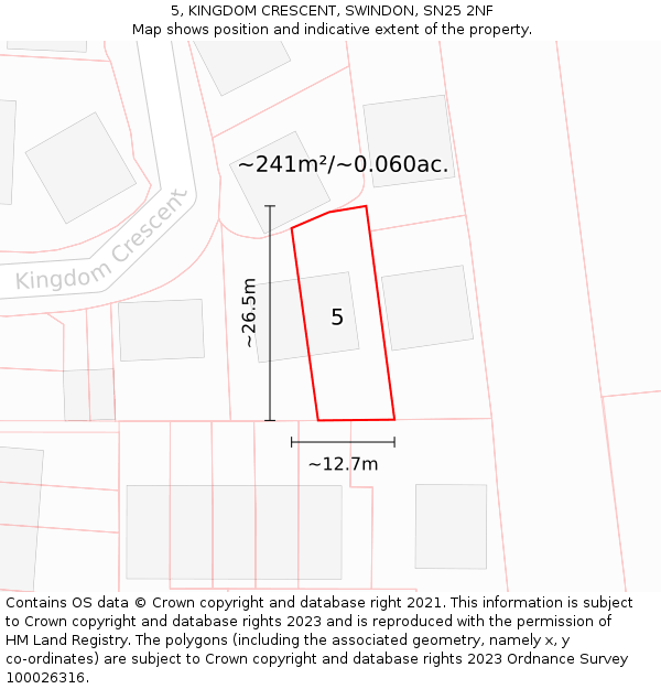 5, KINGDOM CRESCENT, SWINDON, SN25 2NF: Plot and title map