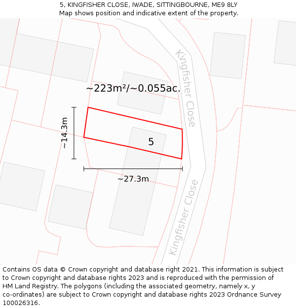 5, KINGFISHER CLOSE, IWADE, SITTINGBOURNE, ME9 8LY: Plot and title map