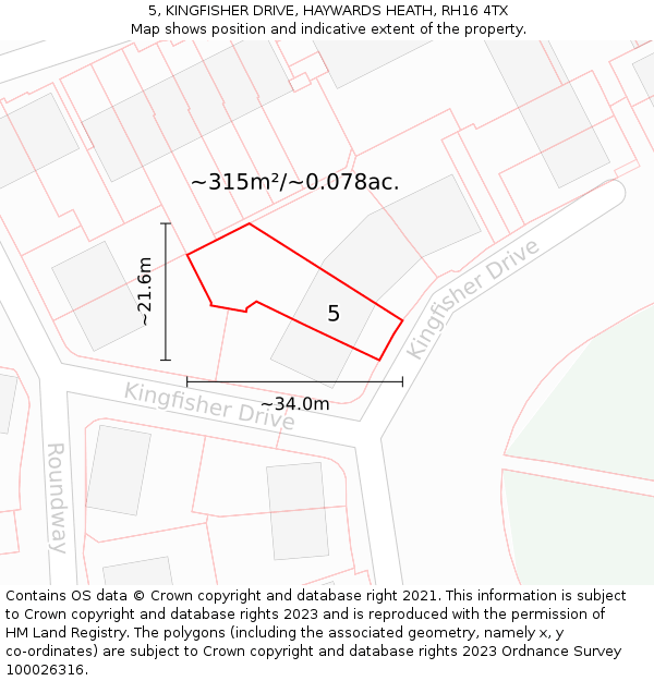 5, KINGFISHER DRIVE, HAYWARDS HEATH, RH16 4TX: Plot and title map