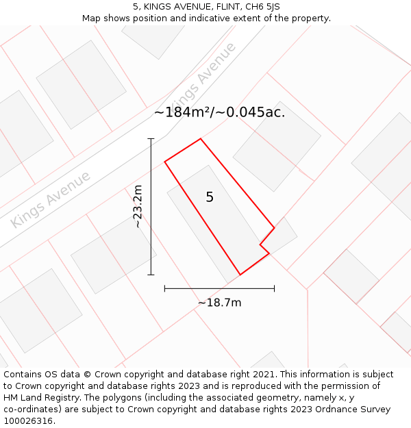 5, KINGS AVENUE, FLINT, CH6 5JS: Plot and title map