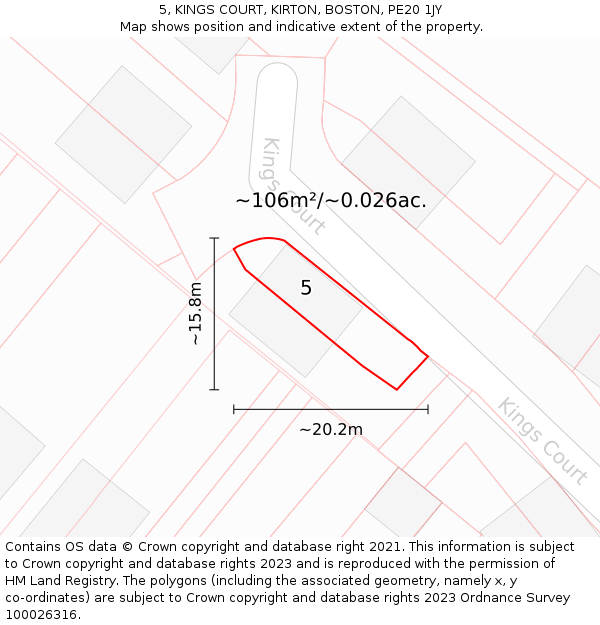 5, KINGS COURT, KIRTON, BOSTON, PE20 1JY: Plot and title map