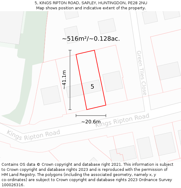 5, KINGS RIPTON ROAD, SAPLEY, HUNTINGDON, PE28 2NU: Plot and title map