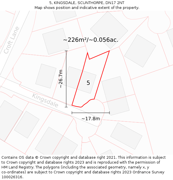 5, KINGSDALE, SCUNTHORPE, DN17 2NT: Plot and title map