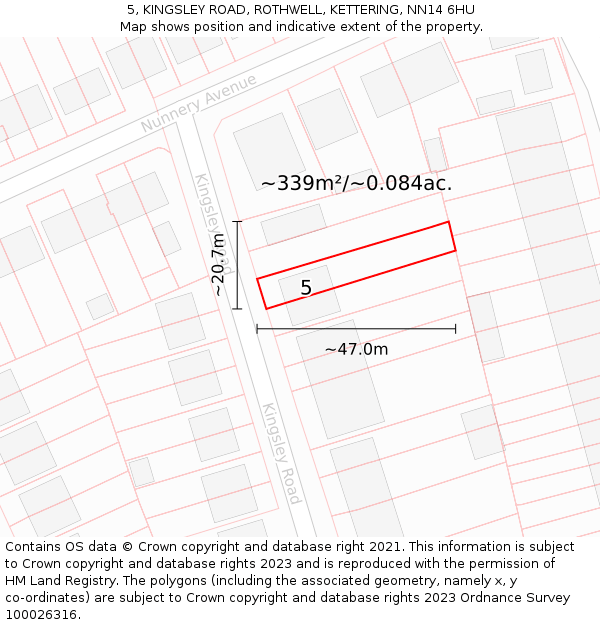 5, KINGSLEY ROAD, ROTHWELL, KETTERING, NN14 6HU: Plot and title map