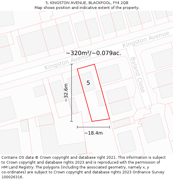 5, KINGSTON AVENUE, BLACKPOOL, FY4 2QB: Plot and title map