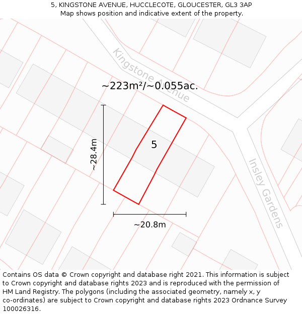 5, KINGSTONE AVENUE, HUCCLECOTE, GLOUCESTER, GL3 3AP: Plot and title map