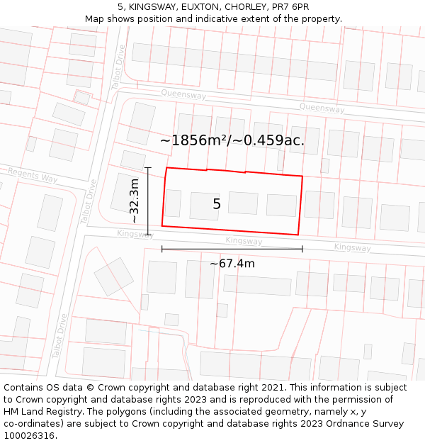 5, KINGSWAY, EUXTON, CHORLEY, PR7 6PR: Plot and title map