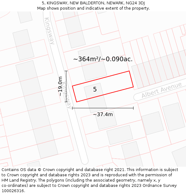 5, KINGSWAY, NEW BALDERTON, NEWARK, NG24 3DJ: Plot and title map