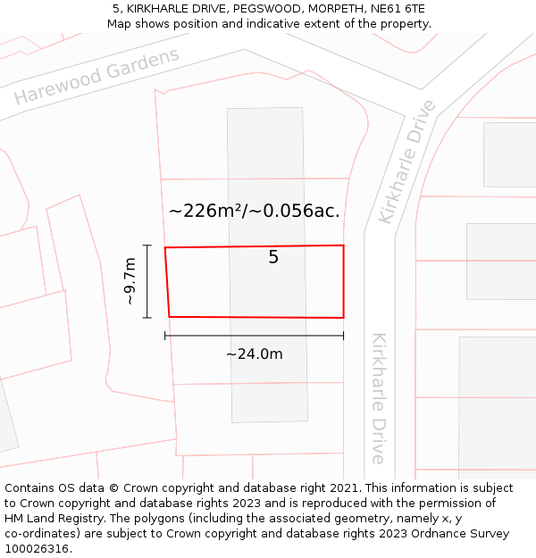 5, KIRKHARLE DRIVE, PEGSWOOD, MORPETH, NE61 6TE: Plot and title map