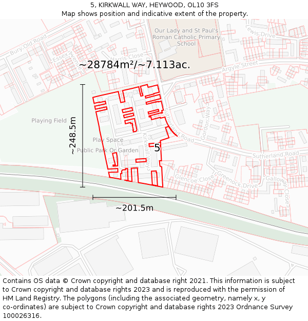 5, KIRKWALL WAY, HEYWOOD, OL10 3FS: Plot and title map