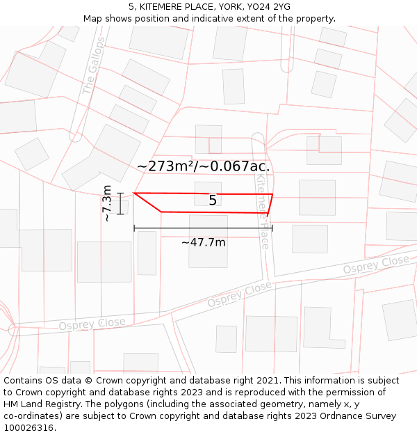 5, KITEMERE PLACE, YORK, YO24 2YG: Plot and title map