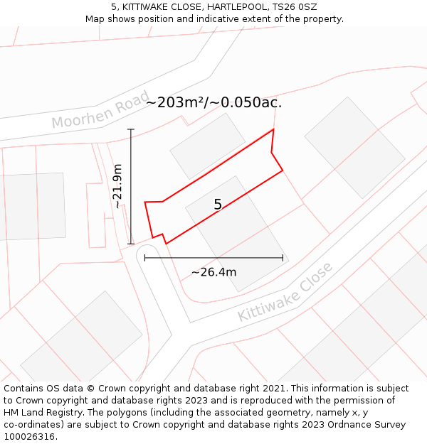 5, KITTIWAKE CLOSE, HARTLEPOOL, TS26 0SZ: Plot and title map