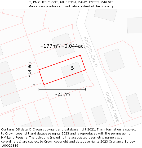 5, KNIGHTS CLOSE, ATHERTON, MANCHESTER, M46 0TE: Plot and title map