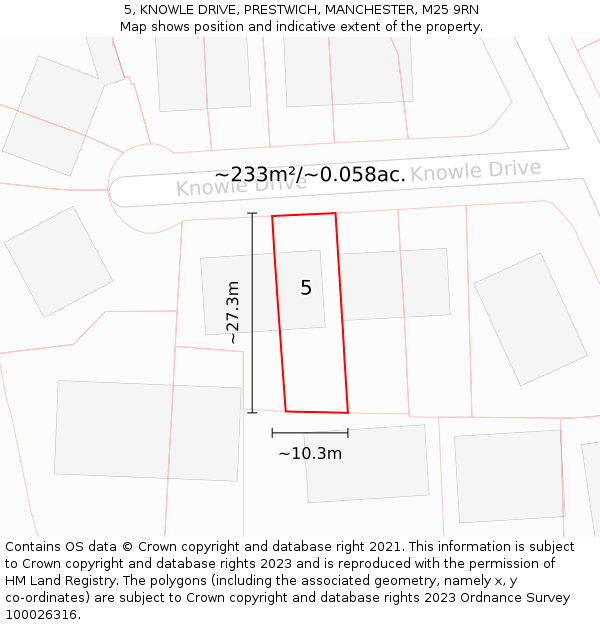 5, KNOWLE DRIVE, PRESTWICH, MANCHESTER, M25 9RN: Plot and title map