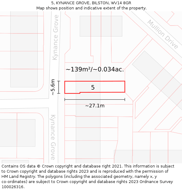 5, KYNANCE GROVE, BILSTON, WV14 8GR: Plot and title map