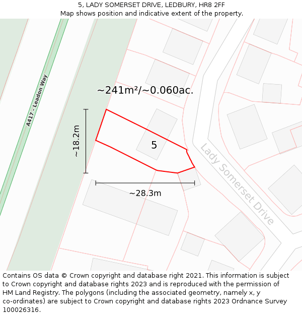 5, LADY SOMERSET DRIVE, LEDBURY, HR8 2FF: Plot and title map