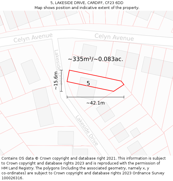 5, LAKESIDE DRIVE, CARDIFF, CF23 6DD: Plot and title map