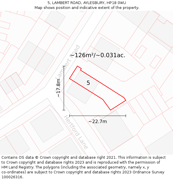 5, LAMBERT ROAD, AYLESBURY, HP18 0WU: Plot and title map