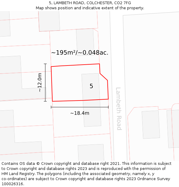 5, LAMBETH ROAD, COLCHESTER, CO2 7FG: Plot and title map