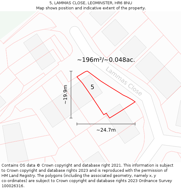 5, LAMMAS CLOSE, LEOMINSTER, HR6 8NU: Plot and title map