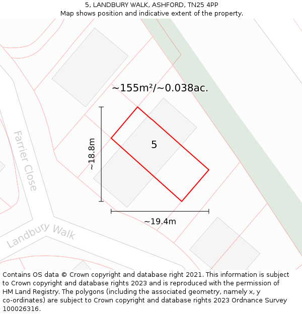 5, LANDBURY WALK, ASHFORD, TN25 4PP: Plot and title map