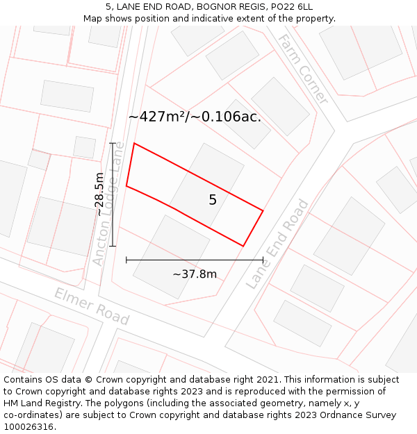 5, LANE END ROAD, BOGNOR REGIS, PO22 6LL: Plot and title map