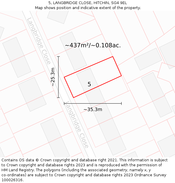 5, LANGBRIDGE CLOSE, HITCHIN, SG4 9EL: Plot and title map