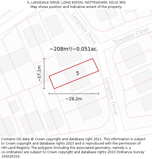 5, LANGDALE DRIVE, LONG EATON, NOTTINGHAM, NG10 3PQ: Plot and title map