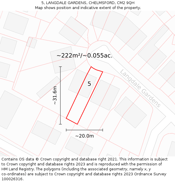 5, LANGDALE GARDENS, CHELMSFORD, CM2 9QH: Plot and title map