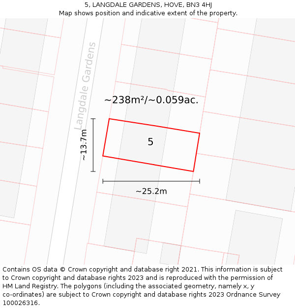 5, LANGDALE GARDENS, HOVE, BN3 4HJ: Plot and title map