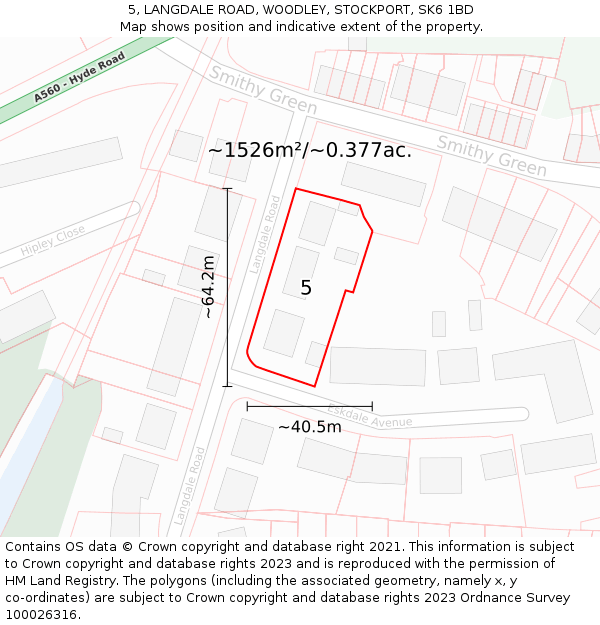 5, LANGDALE ROAD, WOODLEY, STOCKPORT, SK6 1BD: Plot and title map