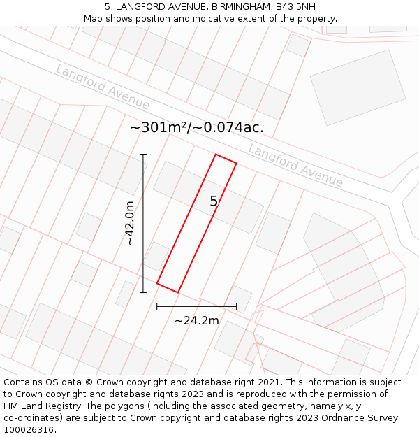 5, LANGFORD AVENUE, BIRMINGHAM, B43 5NH: Plot and title map