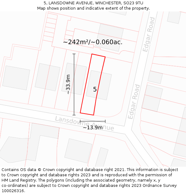 5, LANSDOWNE AVENUE, WINCHESTER, SO23 9TU: Plot and title map