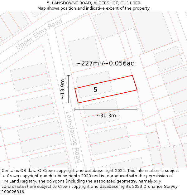 5, LANSDOWNE ROAD, ALDERSHOT, GU11 3ER: Plot and title map