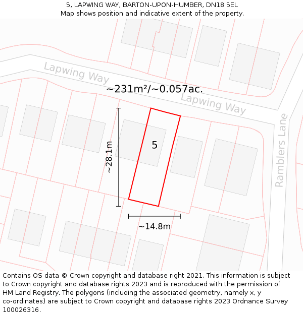 5, LAPWING WAY, BARTON-UPON-HUMBER, DN18 5EL: Plot and title map