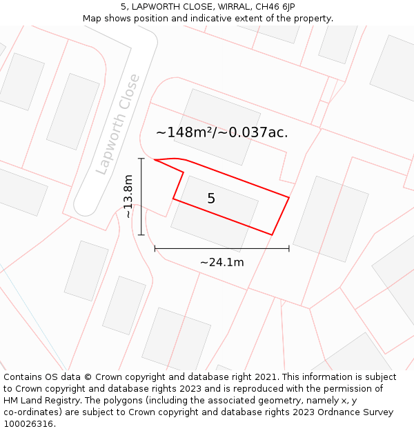 5, LAPWORTH CLOSE, WIRRAL, CH46 6JP: Plot and title map