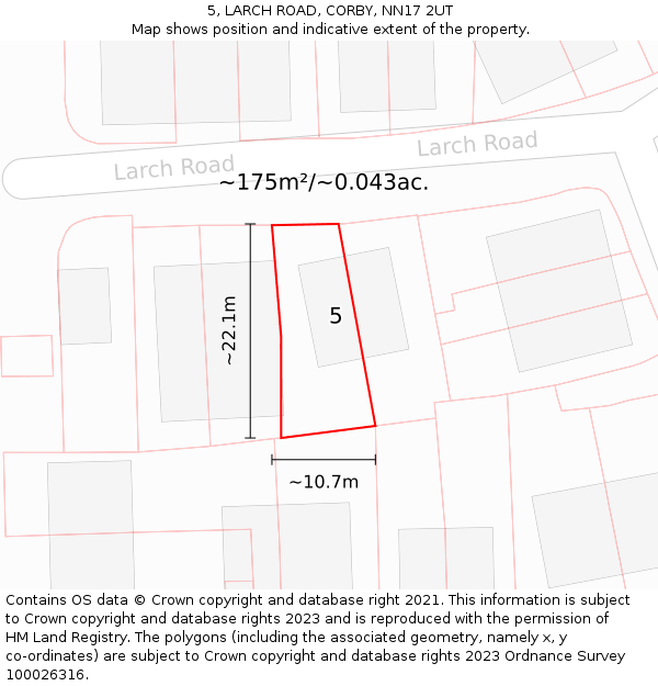 5, LARCH ROAD, CORBY, NN17 2UT: Plot and title map