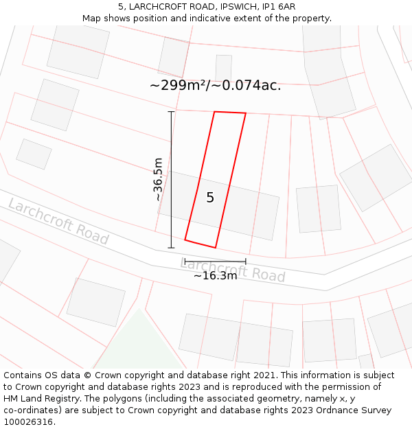 5, LARCHCROFT ROAD, IPSWICH, IP1 6AR: Plot and title map