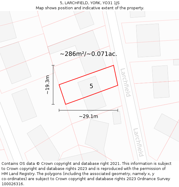 5, LARCHFIELD, YORK, YO31 1JS: Plot and title map