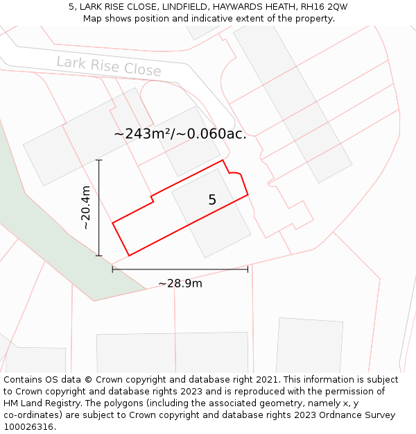 5, LARK RISE CLOSE, LINDFIELD, HAYWARDS HEATH, RH16 2QW: Plot and title map