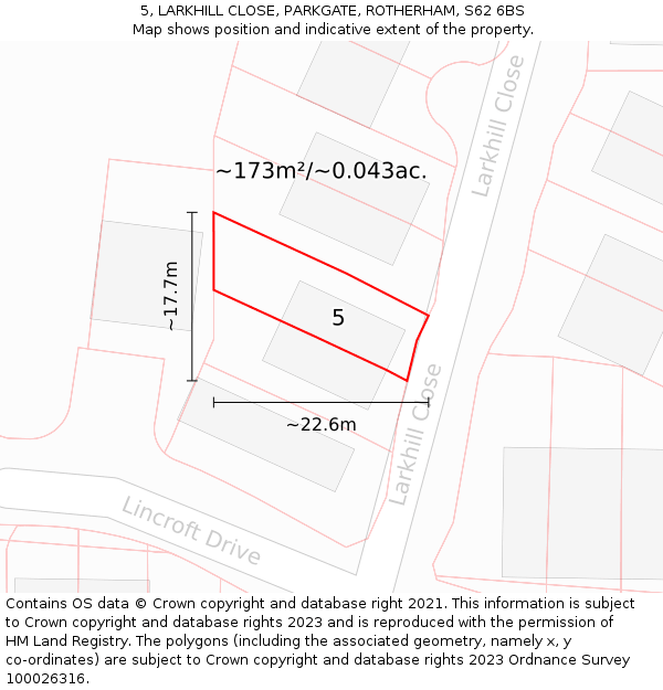 5, LARKHILL CLOSE, PARKGATE, ROTHERHAM, S62 6BS: Plot and title map