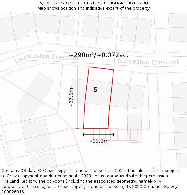 5, LAUNCESTON CRESCENT, NOTTINGHAM, NG11 7DN: Plot and title map