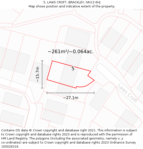 5, LAWS CROFT, BRACKLEY, NN13 6HJ: Plot and title map