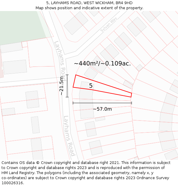 5, LAYHAMS ROAD, WEST WICKHAM, BR4 9HD: Plot and title map
